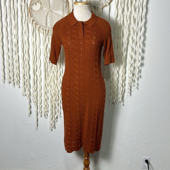 Victor Glemaud Rust Cable Knit Short Sleeve Polo Dress Size Small - Picture 5 of 12